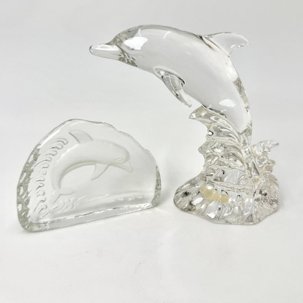 Wonders of the Wild 24% Lead Crystal Dolphin Figurine & Paperweight Set Germany